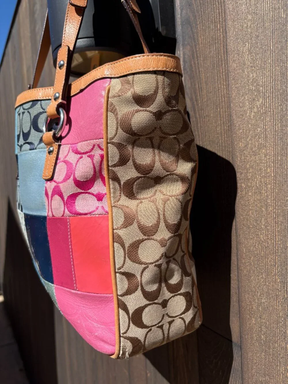 Y2K Coach Patchwork Shoulder Bag Multicolor Pink Blue